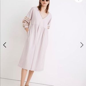 EUC Madewell Embroidered-Sleeve Popover Midi Dress